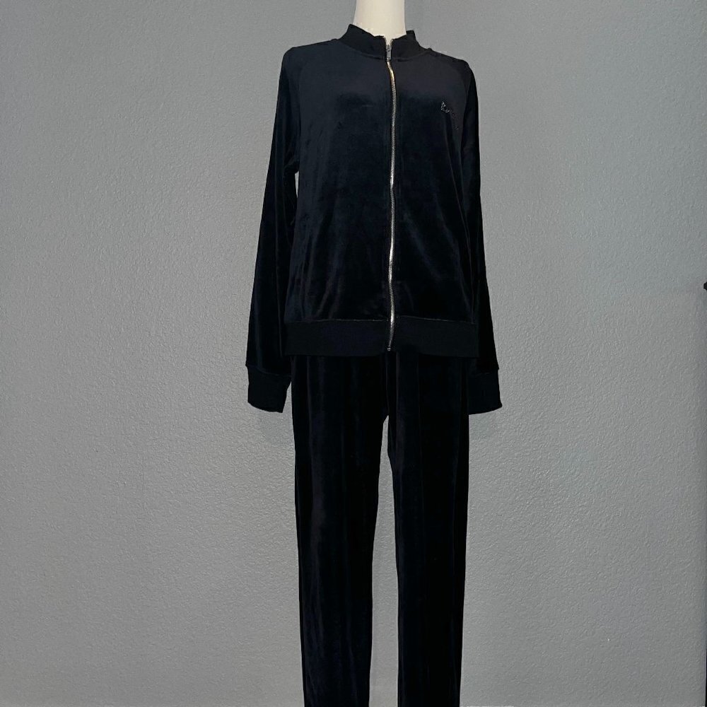 Vintage Retro 90's Y2K BEBE Velour Bedazzled Logo Sweat Track Suit Black EUC -XL